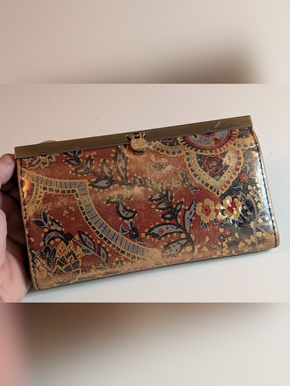 Patricia Nash Multi-Colored Metallic  Floral Leather Frame Wallet